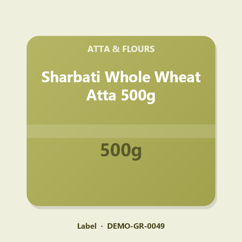 Sharbati Whole Wheat Atta 500g - Label