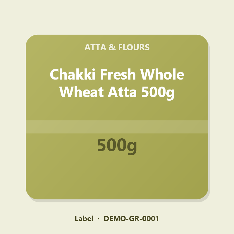 Chakki Fresh Whole Wheat Atta 500g - Label