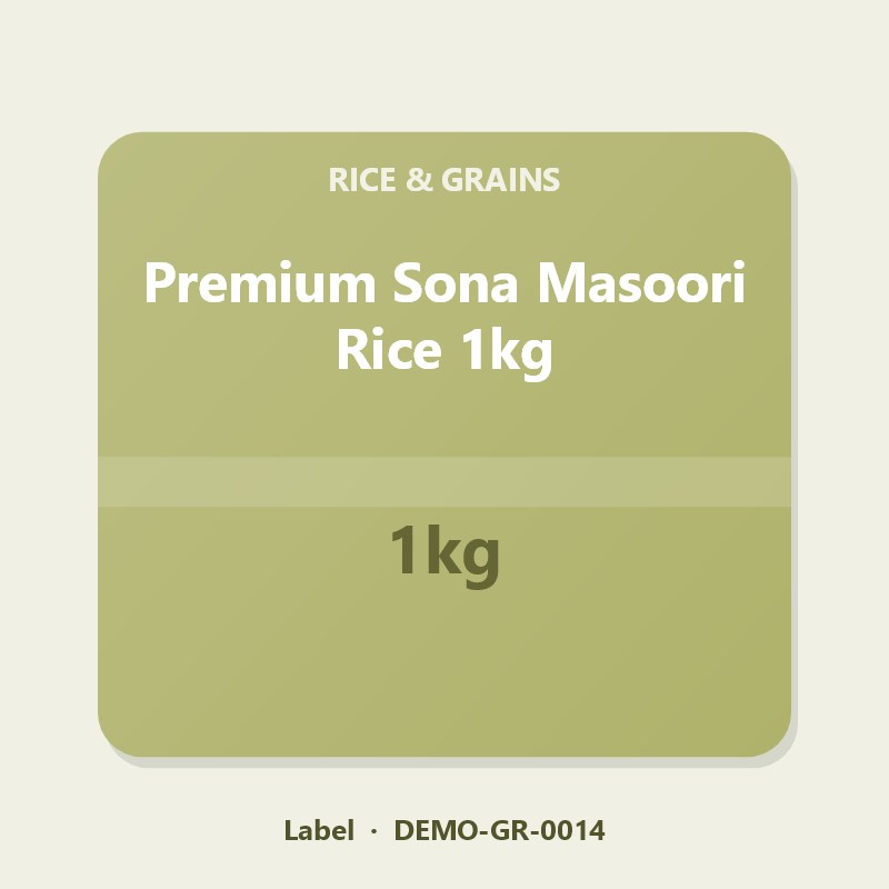 Premium Sona Masoori Rice 1kg - Label
