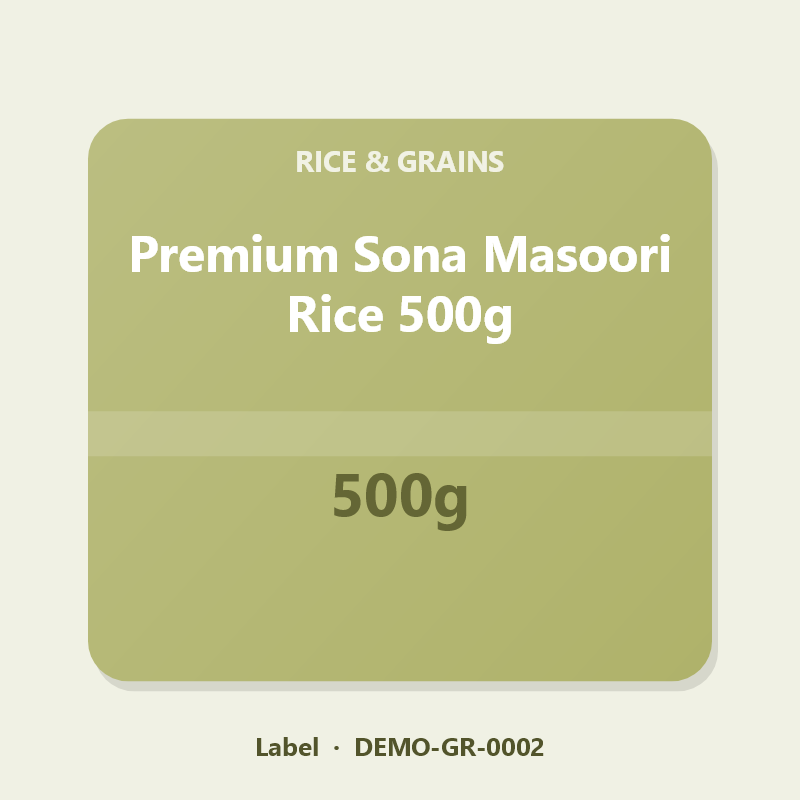 Premium Sona Masoori Rice 500g - Label