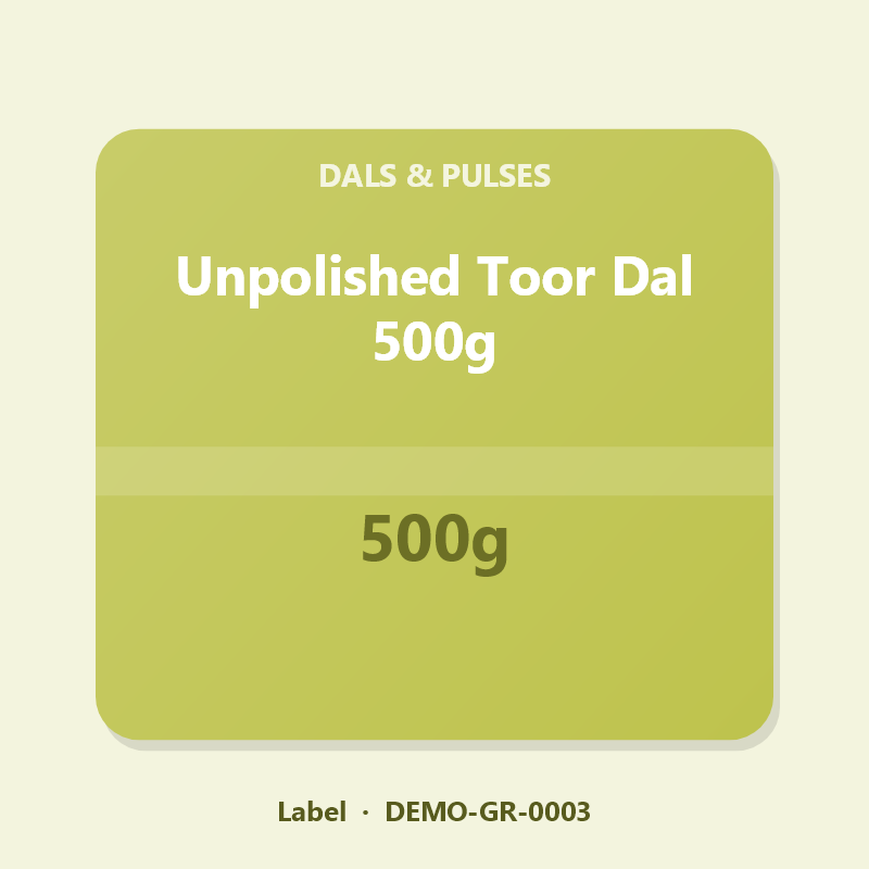 Unpolished Toor Dal 500g - Label